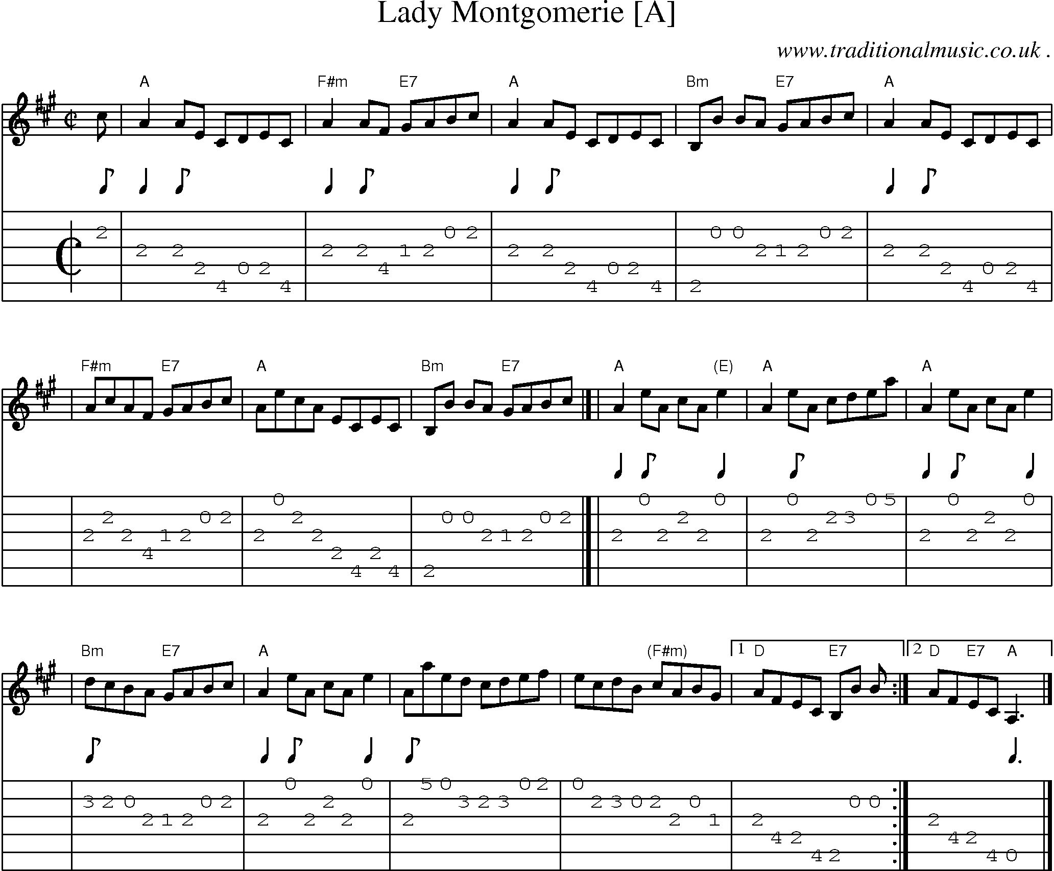 Sheet-music  score, Chords and Guitar Tabs for Lady Montgomerie [a]